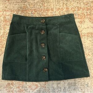 Green Corduroy Button-Front Skirt
